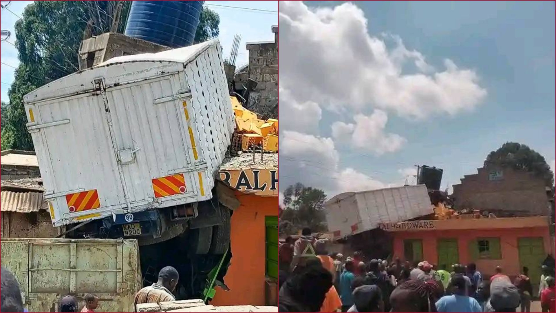 A lorry rammed into a hardware shop in Limuru.